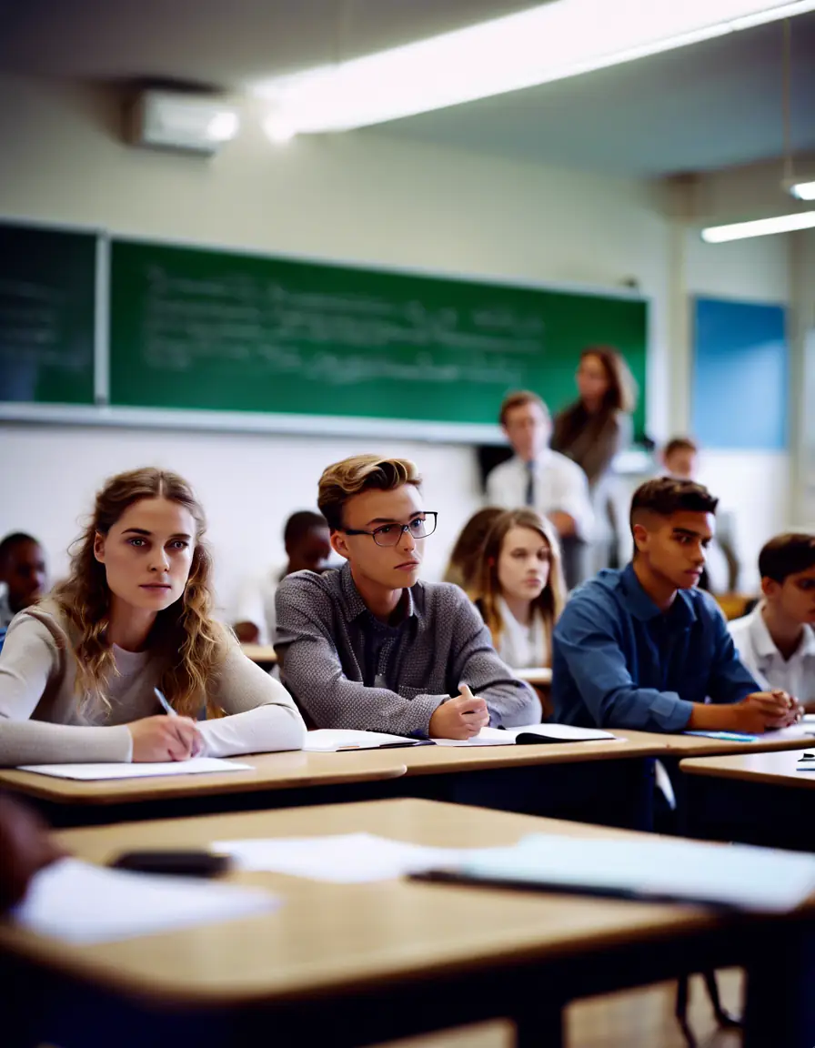 Individuals in a classroom setting, attentively listening to a vocational training instructor.